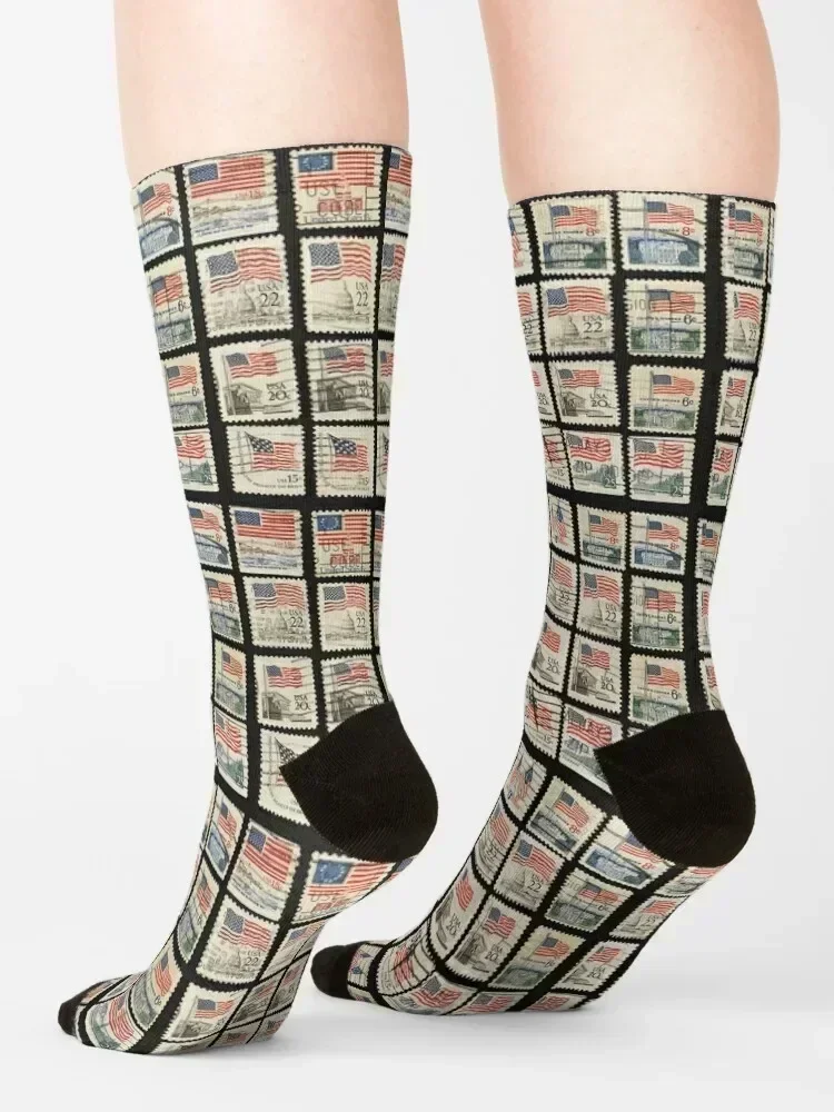 Postage stamps with the USA State Flags. Socks Christmas luxury christmas gift fashionable Socks Men Women's
