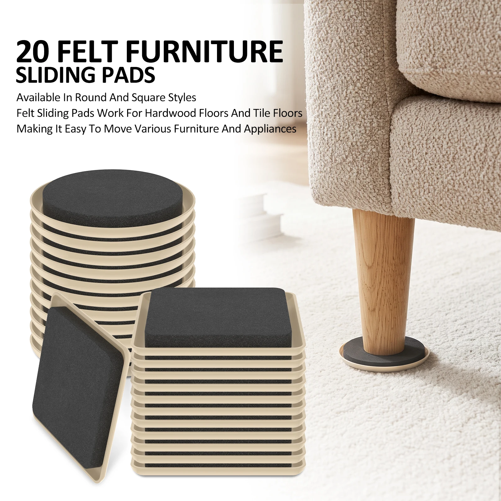 20 Pcs Reusable Furniture Sliders for Hardwood Tile Laminate Carpet Use Furniture Slider Furniture Moving Pad Furniture Glide