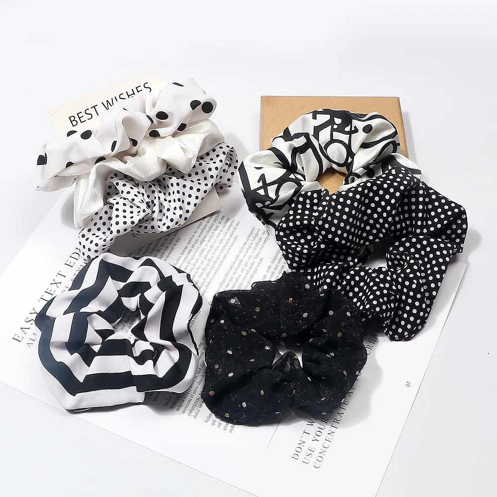 3/5PCS Schwarz Weiß Elastische Haarbänder für Mädchen Einfache Grundlegende Stirnband Frauen Gummiband Haar Zubehör Halter scrunchies Geschenke