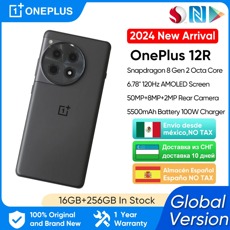 เม็กซิโกบราซิลเรือไม่มีภาษี OnePlus 12R Global Version Snapdragon 8 Gen 2 6.78 ''120Hz จอแสดงผล AMOLED 5500mAh 100W SUPERVOOC