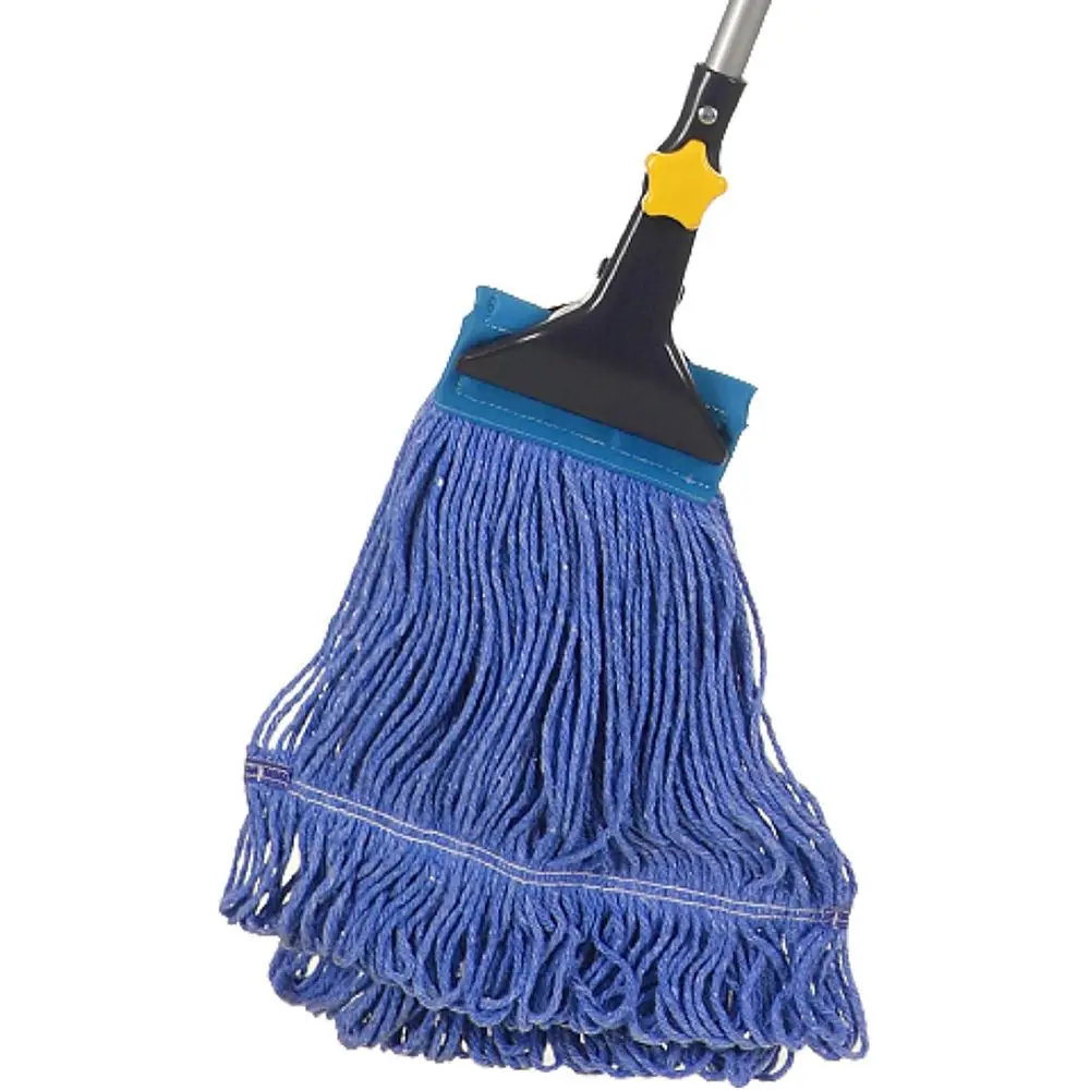 

Looped-End String Wet Mop Heavy Duty Cotton Mop Commercial Industrial Grade Iron Pole Jaw Clamp Floor Cleaning 55.1 inch