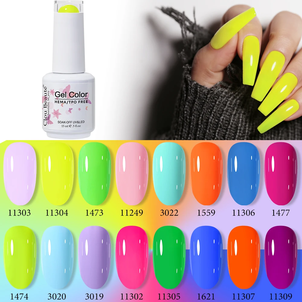 

Clou Beaute 15ml Fluorescent Color Gel Nail Polish Top Coat Gel UV LED Lamp Semi Permanent Nail Art Lakiery Hybrydowe Manicure