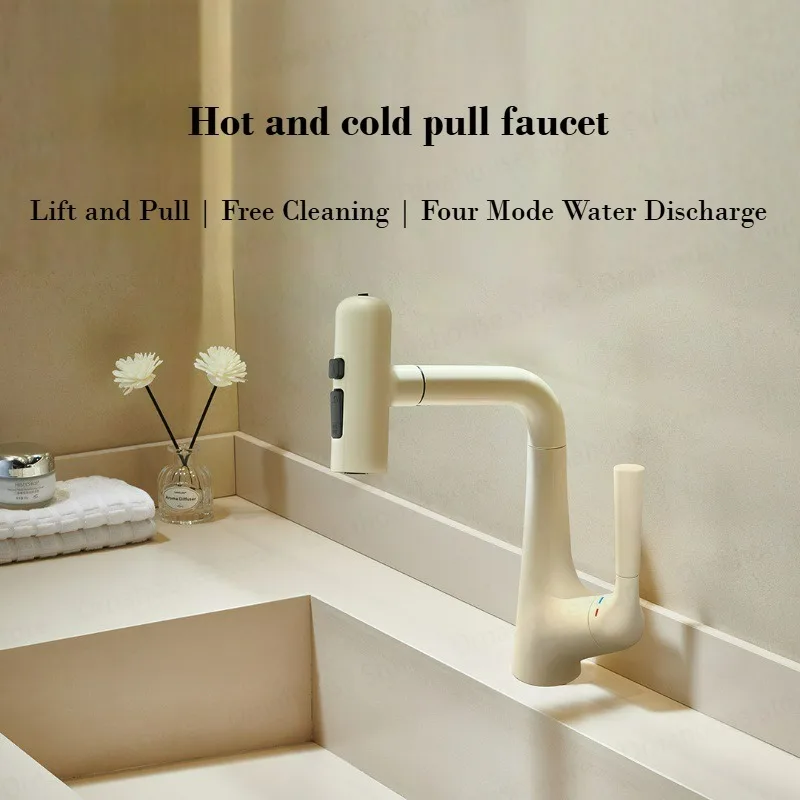 

Смеситель для раковины Flying Rain Waterfall: цельномедный, выдвижной, с функцией подъема, для ванной комнаты, с режимами дождевой струи и потока, для горячей и холодной воды