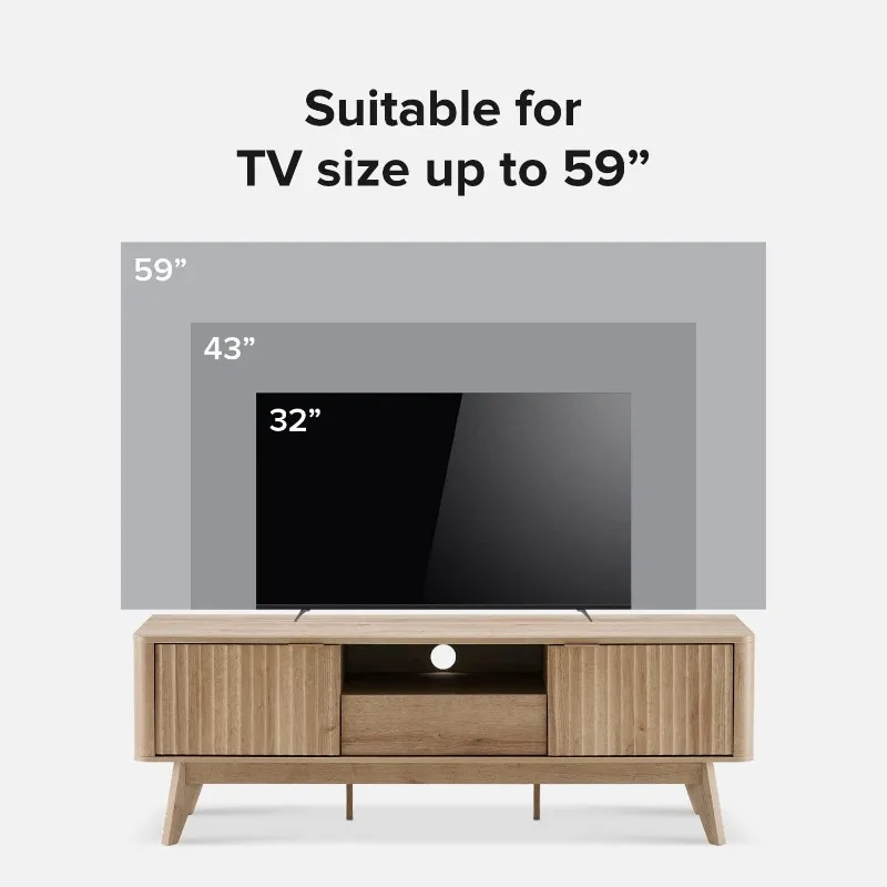 Mid-Century Modern TV Stand, for TVs up to 50” Waveform Panel, Sleek Curved Profile with Adjustable Shelf and Sturdy Box Frame