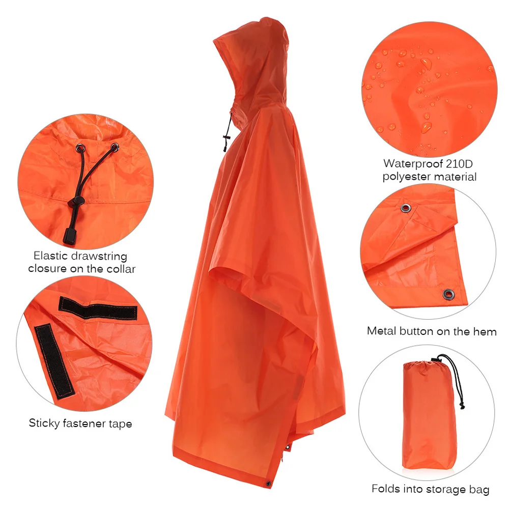 TOMSHOO Multifunctional Lightweight Raincoat with Hood Hiking Cycle Rain Cover Poncho Rain Coat Outdoor Camping Tent Mat