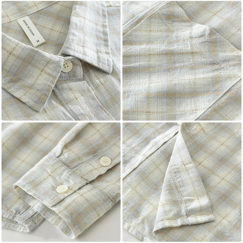 الرجال القطن الخالص منقوشة قميص الخريف طويلة الأكمام تنفس بسيط التلبيب قميص الذكور الصدر جيب فحص زر Dodn بلوزة بلايز