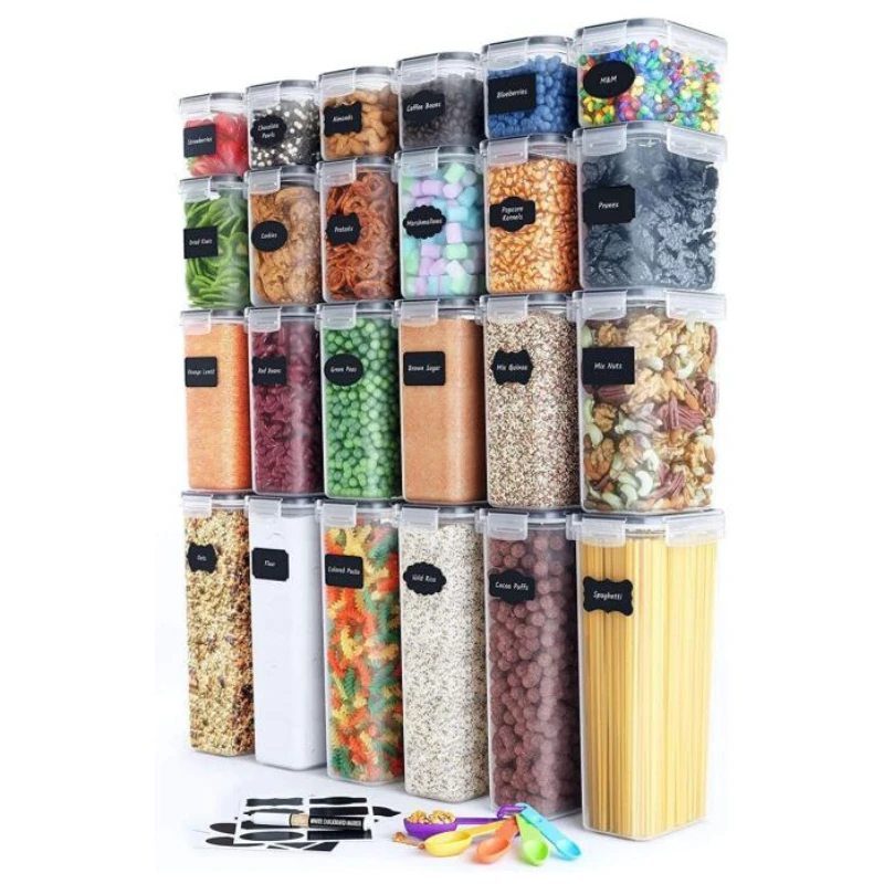 24 Pack  Hot Selling Plastic Food Grade Airtight Dry Cereal  Food Storage Containers Set for Sugar Flour Baking