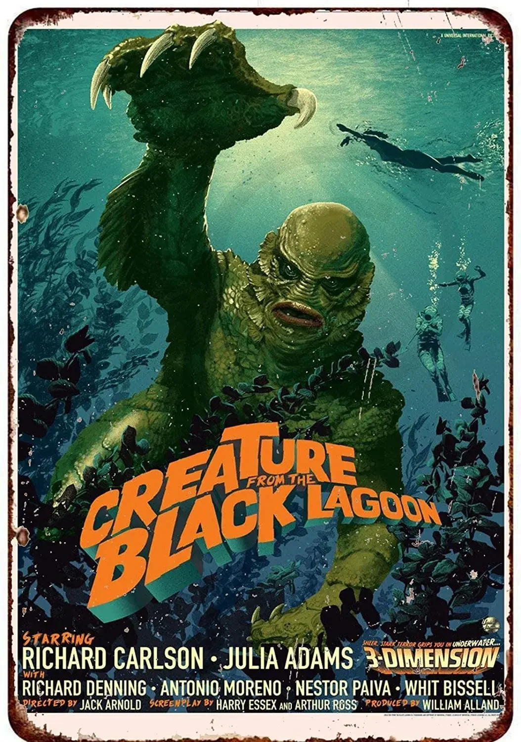 Isaric Tin Sign Creature from The Black Lagoon Movie Poster Reproduction Metal Sign 8 x 12