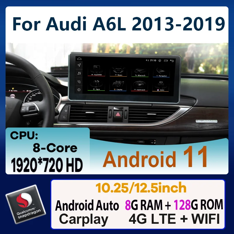 

12.5" Android 11 Snapdragon 8+128G Car Multimedia Player GPS Navigation Radio For Audi A6 A6L A7 2013-2019 CarPlay Video Stereo