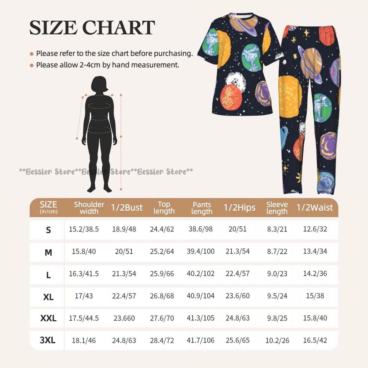 Women's Planets And Stars Illustration short sleeve trousers casual pajamas set 6