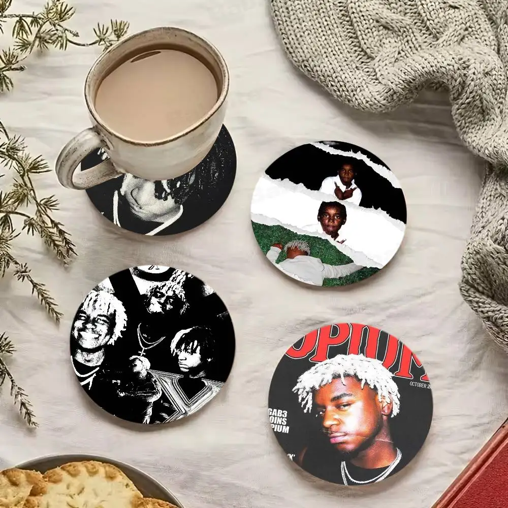 Rapper Ken Carson A Great Chaos Retro Wooden Cup Mats Elements Colour Printing Cup Coasters Home Kitchen Decora Gifts