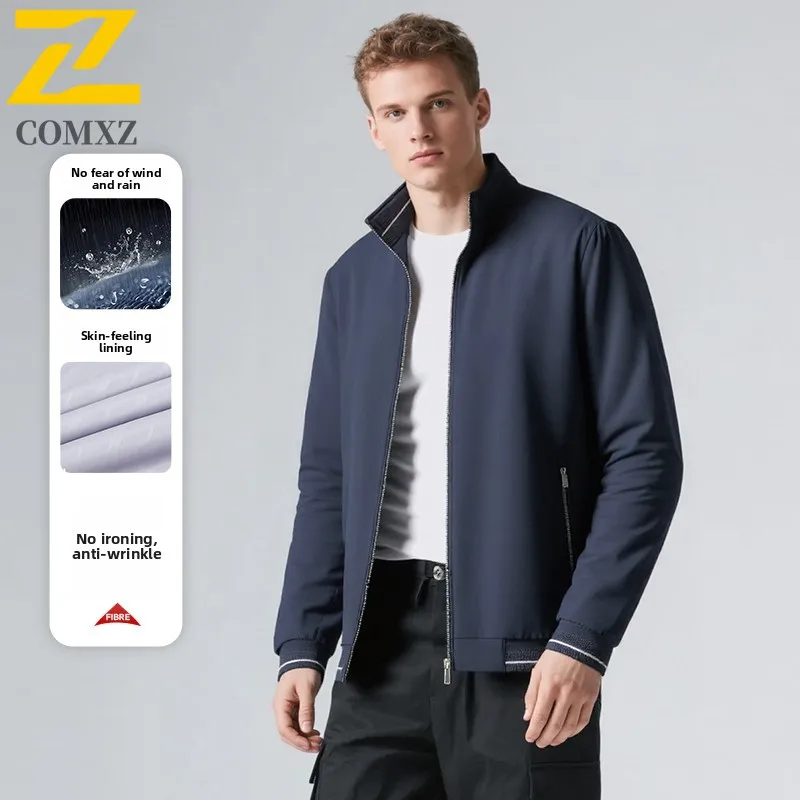 

2025 New Men Jacket Solid Color Fashion Classic Loose Breathable Stand Collar Men Jacket Outdoor Leisure Business Zipper Jacket