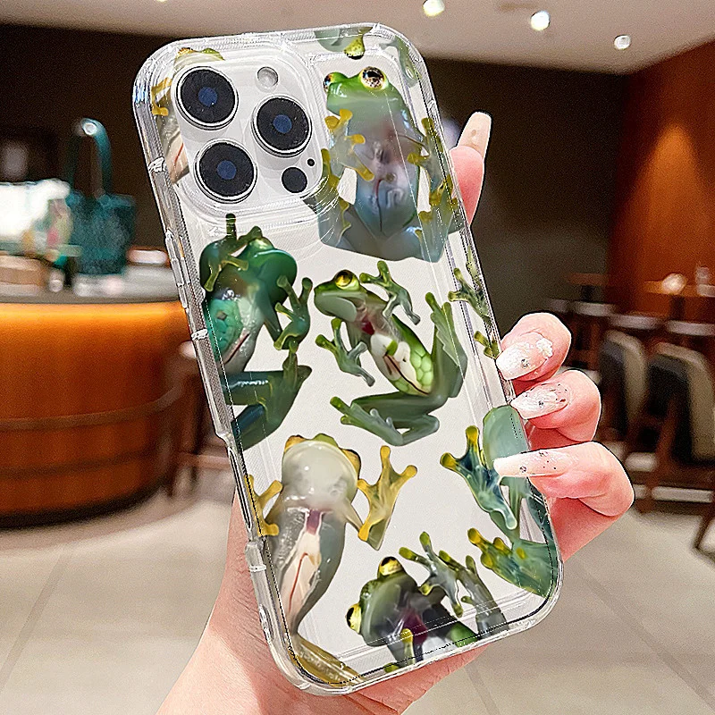 Прозрачный чехол для телефона с реалистичным принтом лягушки для iPhone XS XR X 16 15 14 13 12 11 Pro Max Mini 7 8 Plus, противоударный мягкий чехол с мультяшным рисунком Прозрачный чехол для телефона с реалистичным принтом лягушки для iPhone XS XR X 16 15 14 13 12 11 Pro Max Mini 7 8 Plus, противоударный мягкий чехол с мультяшным рисунком