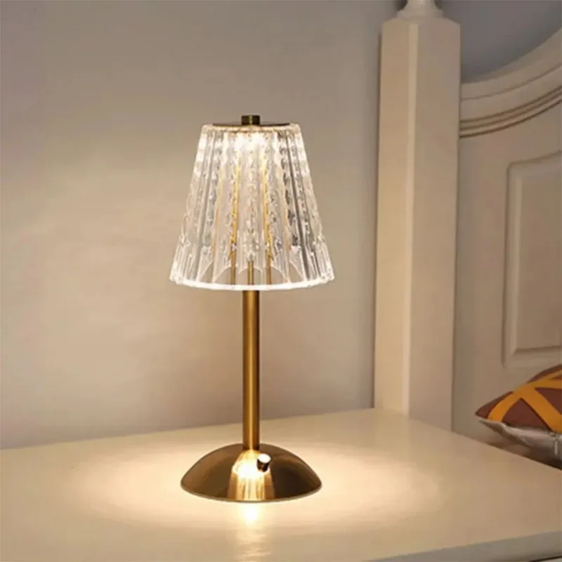 Modern LED Luxury Diamond Crystal Table Lamp Bedroom Bedside Touch Control USB Rechargeable Night Light Atmosphere Home Decor