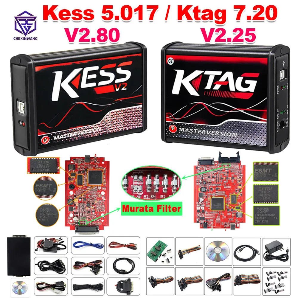 Kess Ktag Ecu programmer Kess V2 V5.017 Online 2.80 EU Red KTAG 7.020 2.25 ECU Chip Tuning Unlimited Repair Kit Complete Toolbox