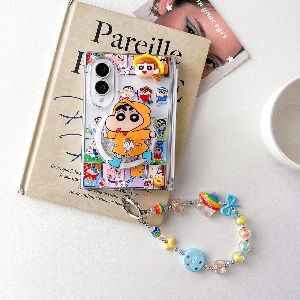 Cute Cartoon Anime Crayon Shin chan Magnetic Holder Wireless Charge Phone Case For Samsung Galaxy Z Fold 8 7 Ultra Hard Cover