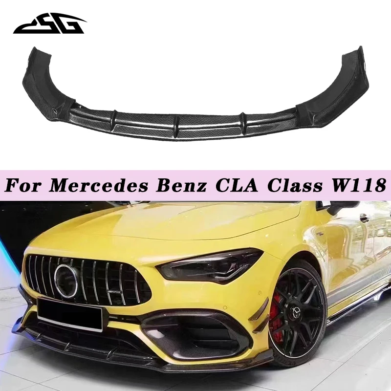 Car Front Lip Splitter For Mercedes Benz CLA Class W118 CLA45 CLA45S Carbon Fiber Front Bumper Lip Diffuser Spoiler Body Kit