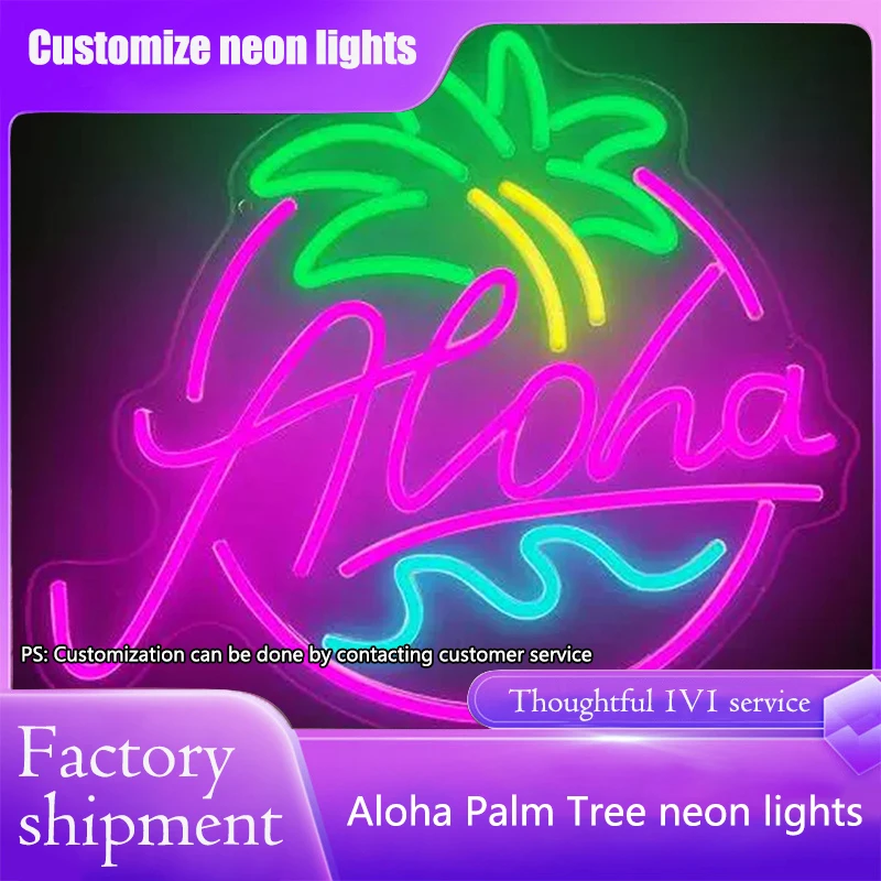 Aloha Palm Tree Custom Led Name Sign Подарочный Настенный Декор Спальня Декор Персонализированный DIY Свадьба День Рождения Магазин 61,5X25CM Мальчик