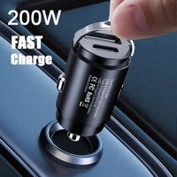 200W Car USB Charger Super Charge USB-A USB-C Cigarette Lighter Adapter Hidden Phone Charger