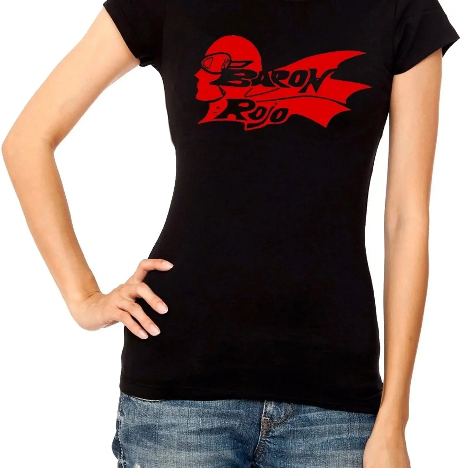 Camiseta de mujer Baron Rojo, estilo vintage, rock, heavy metal, lavada, para uso diario, ligeramente desgastada