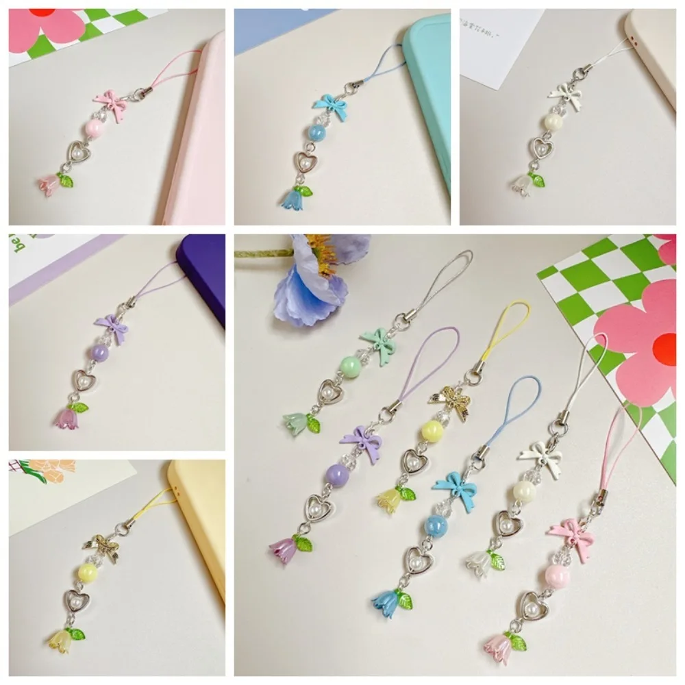 

Jewelry Gift Bow Bead Phone Chain Anti-loss Wrist Strap Mobile Phone Lanyard Convallaria Decoration Cell Phone Strap Phone Charm
