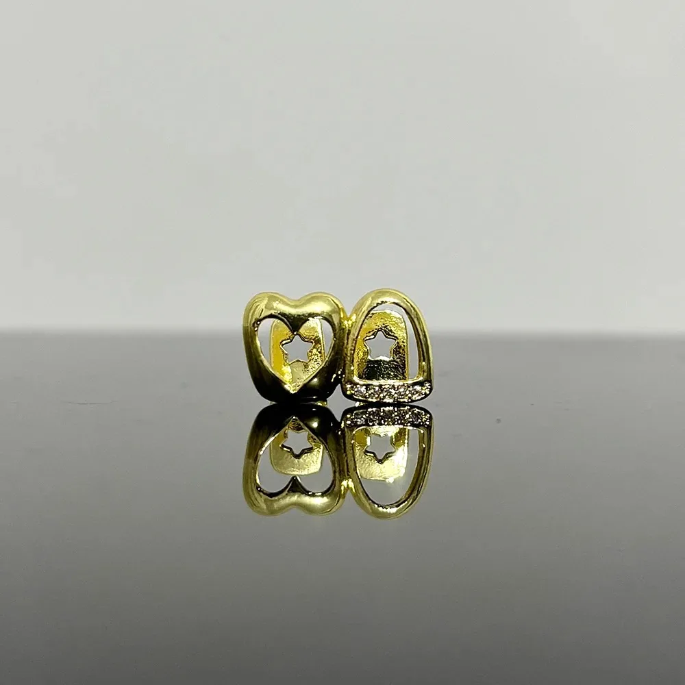 Hip-Hop Doppel-Hohlherz CZ-Stein Grillz Vintage Punk Zirkon Zahnkappen für Zahnspangen Schmuck Geschenk für Männer Frauen – Detail 8