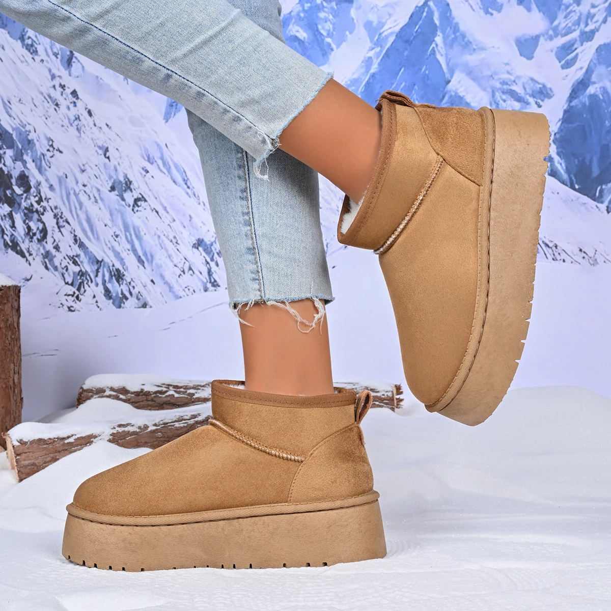 

Женские зимние ботинки на толстой подошве с добавлением подкладки, утолщенные противоскользящие короткие зимние ботинки, теплая хлопковая обувь на мягкой подошве