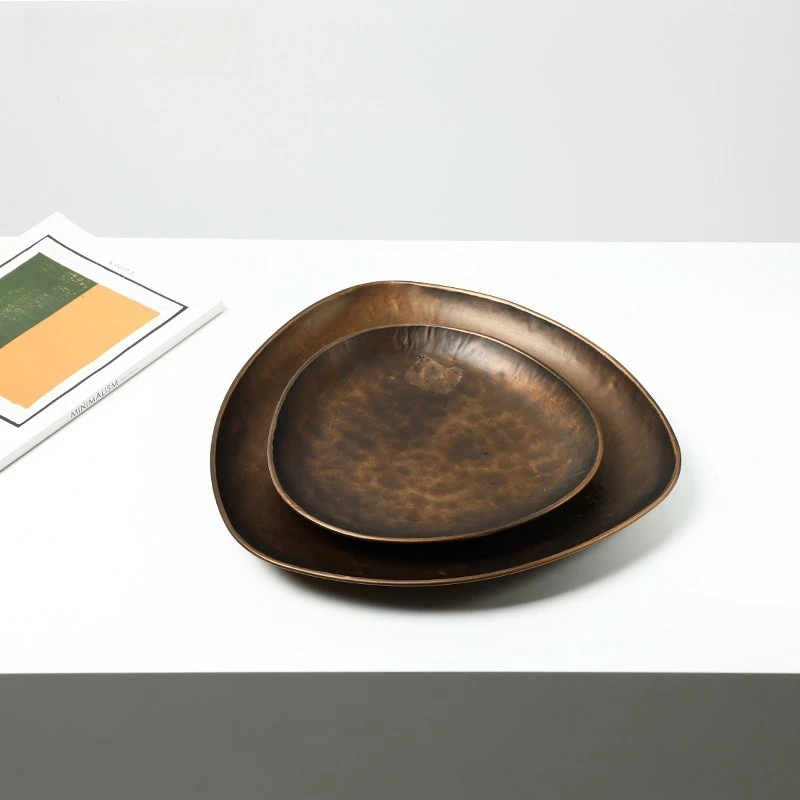 

New Chinese light luxury old hammer pattern metal tray sales office clubhouse dining table coffee table storage tray high-end