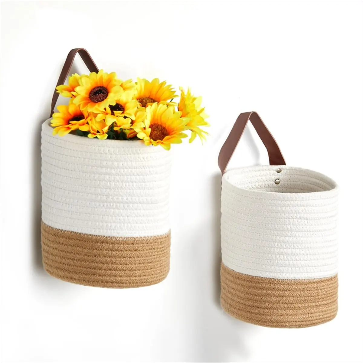Small Hanging Basket with Handle Set of 2 Hanging Baskets, Wall Hanging Baskets for Organizing Wall Plants Woven Basket