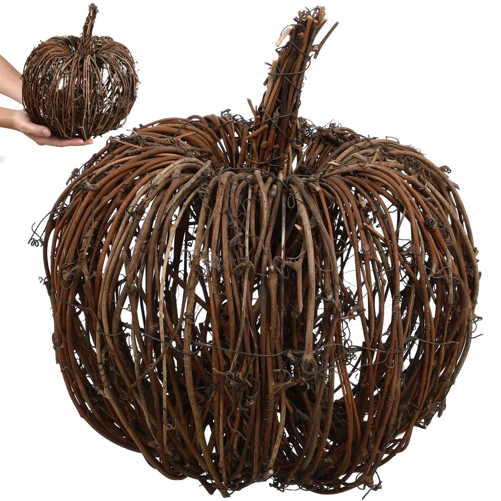 1Pc Creative Pumpkin Craft Ornament Desktop Adornment Rattan Woven Pumpkin Modeling Adornment Halloween Home Party Decoration