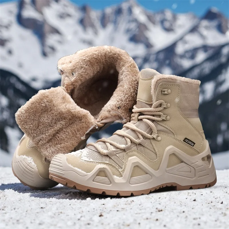 

Warm Fur Outdoor Mens Combat Tactical Desert Boots Climbing Training Waterproof Sports Shoes Male Field Hunting Hiking Shoes
