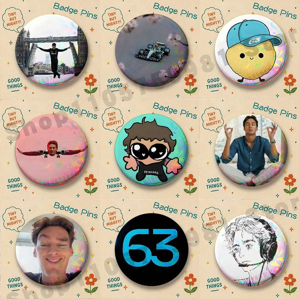 Racer G-George Russell Cartoon Brooches for Bag Decor Jewelry Accessories Gift 25/32/44/58/75mm Round Cartoon Badges