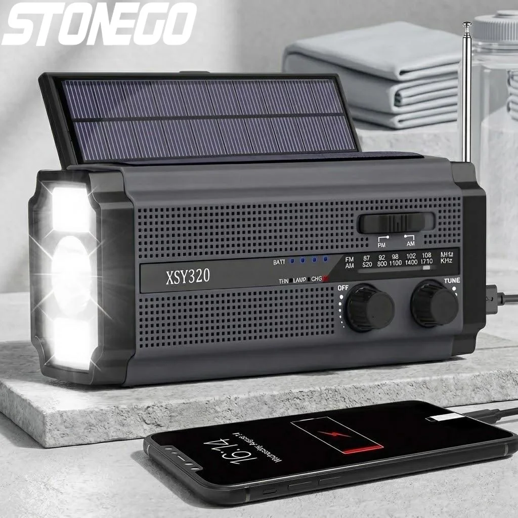 

Портативное солнечное AM/FM-радио с ручным динамо-генератором, 5000 мАч, светодиодная лампа для чтения, SOS-сигнал для кемпинга, походов и экстренных ситуаций