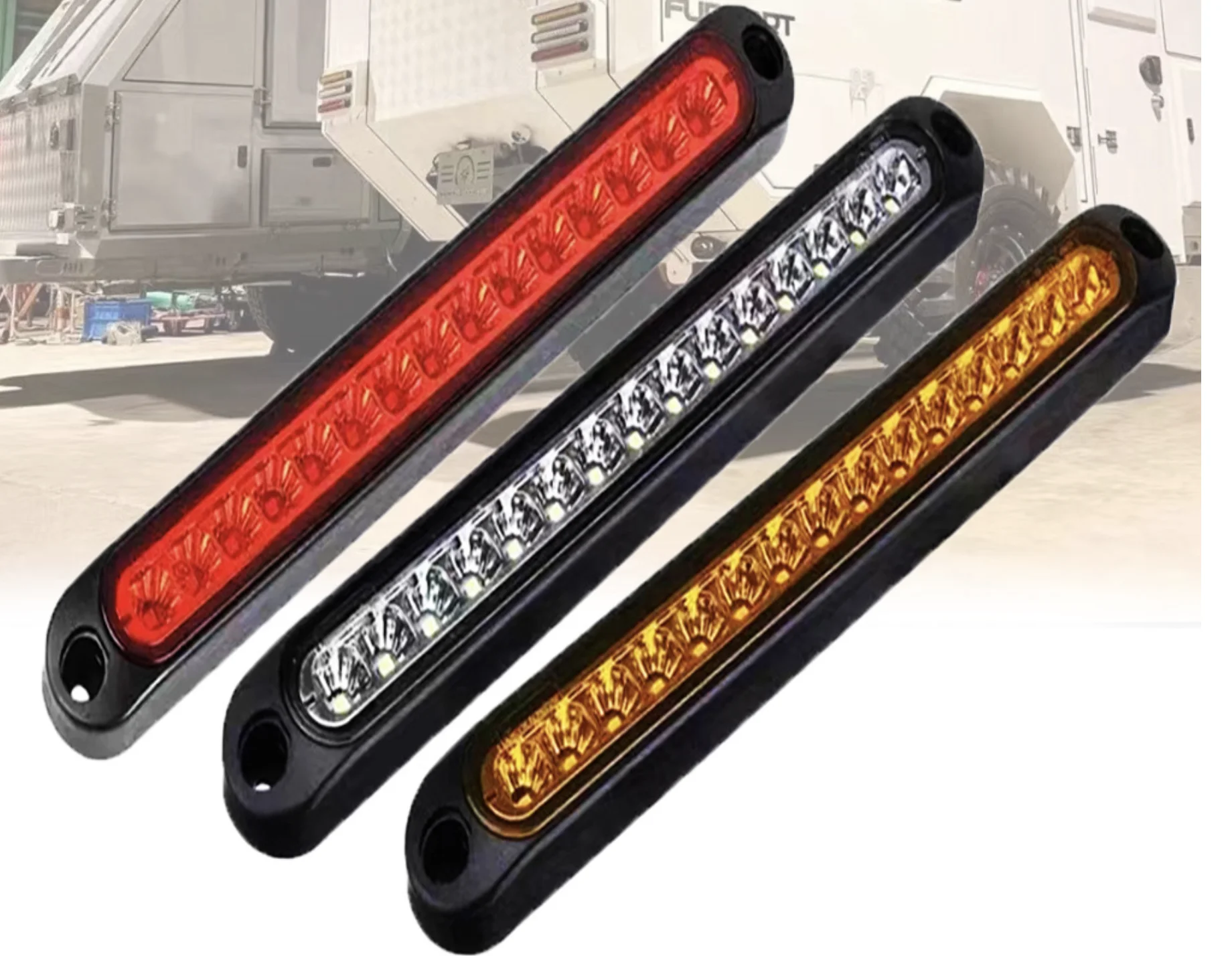 Car Light Bar 15-LED, Multi-Function Brake/Signal/Side Marker/Turn Warning Rear Light for Truck SUV RV 12V/24V