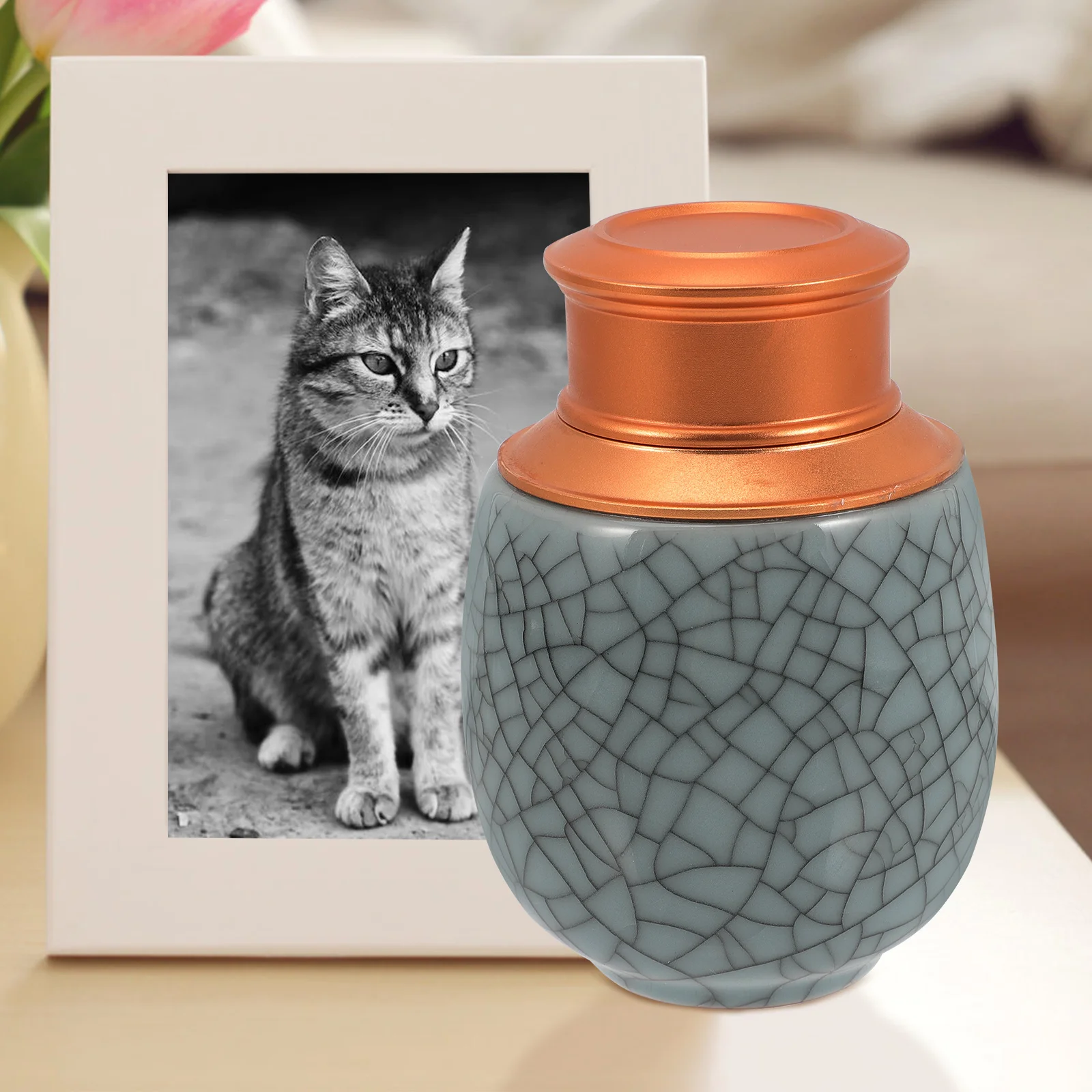 

1pc Elegant Ceramic Pet Urn for Ashes Small Dog Cat Keepsake Jar Household Funeral Coffin Wear Resistant Compact Animal Memorial