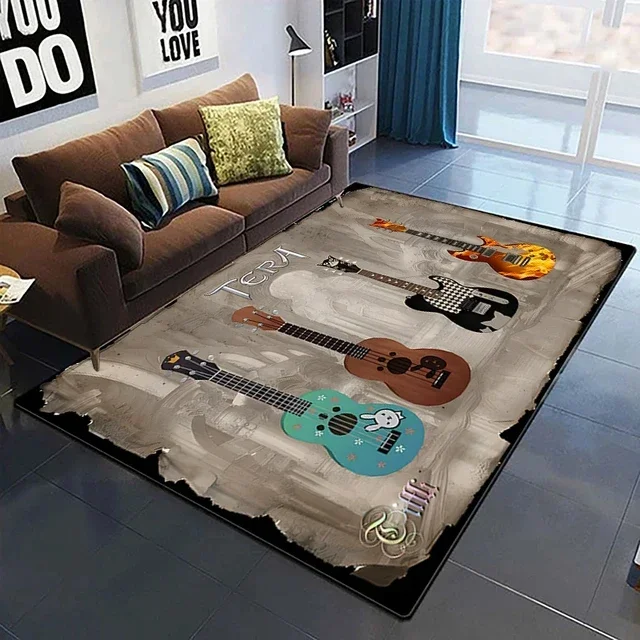 Guitar Melody Printed Carpet Living Room Bedroom Bedside Floor Mat Non-slip Kitchen Bathroom Rugs Hallway Doormat Home Decor