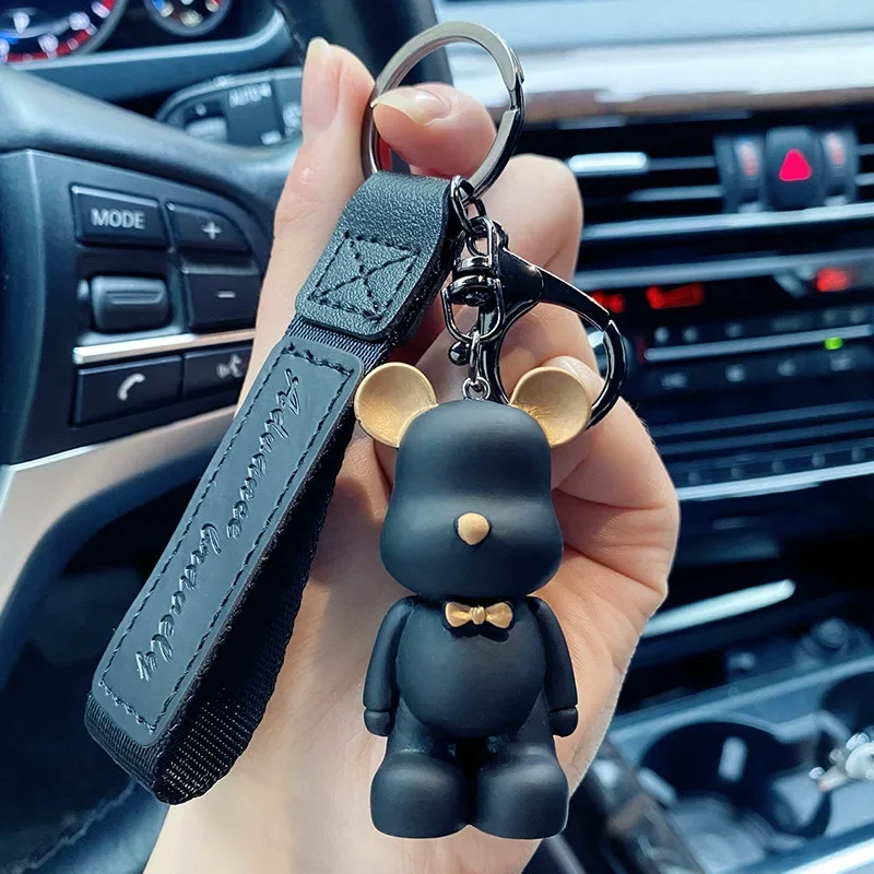 Trendy Cute PVC Bow Tie Bear Keychain Kawai Cartoon Animal Key Chain Adorable Bag Pendant Key Holder Car Keyring Wholesale