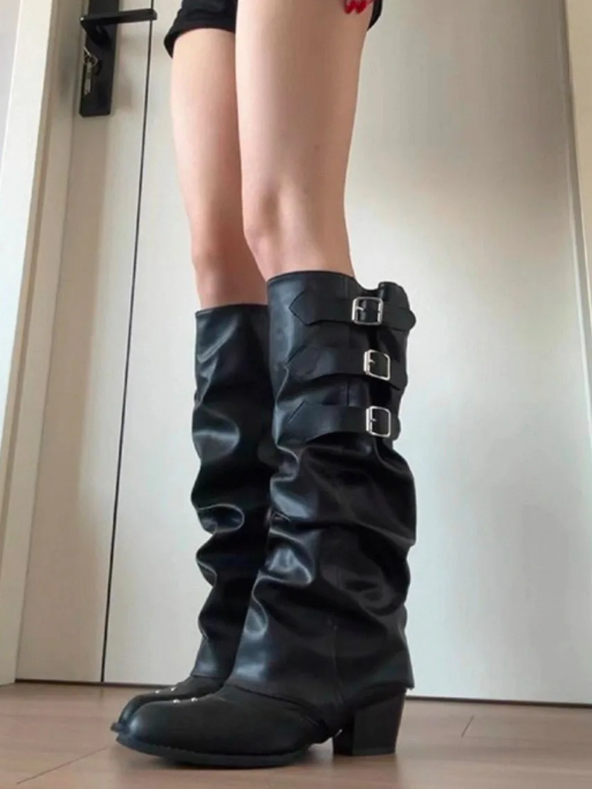 

Retro Pleated Cuff Long Boots Women's 2025 Autumn New Two-Way Knight Boots Sexy Western Cowboy Boots Faionable Youth ortie