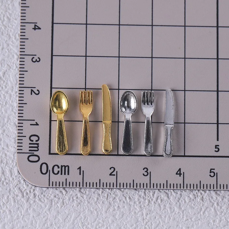 10 Pcs Simulation Miniature Knife Fork Spoon Miniature Scene Dollhouse Ornaments Alloy Small DI