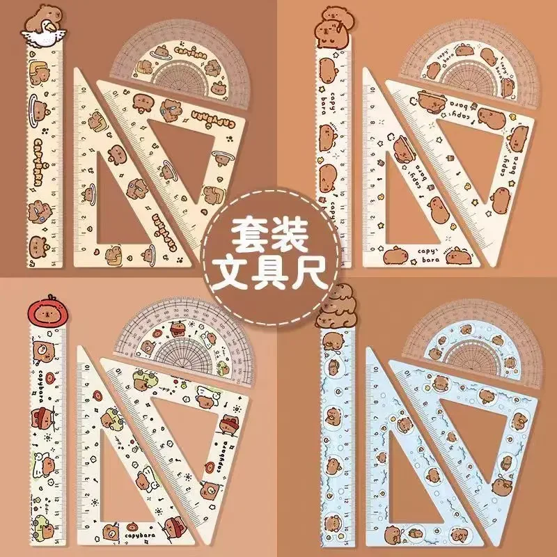 4pcs/set Creative Acrylic 15cm Capybara Set of Rulers Drawing Tools Cute Cartoon Soft Ruler Set Office Supplies Set Square