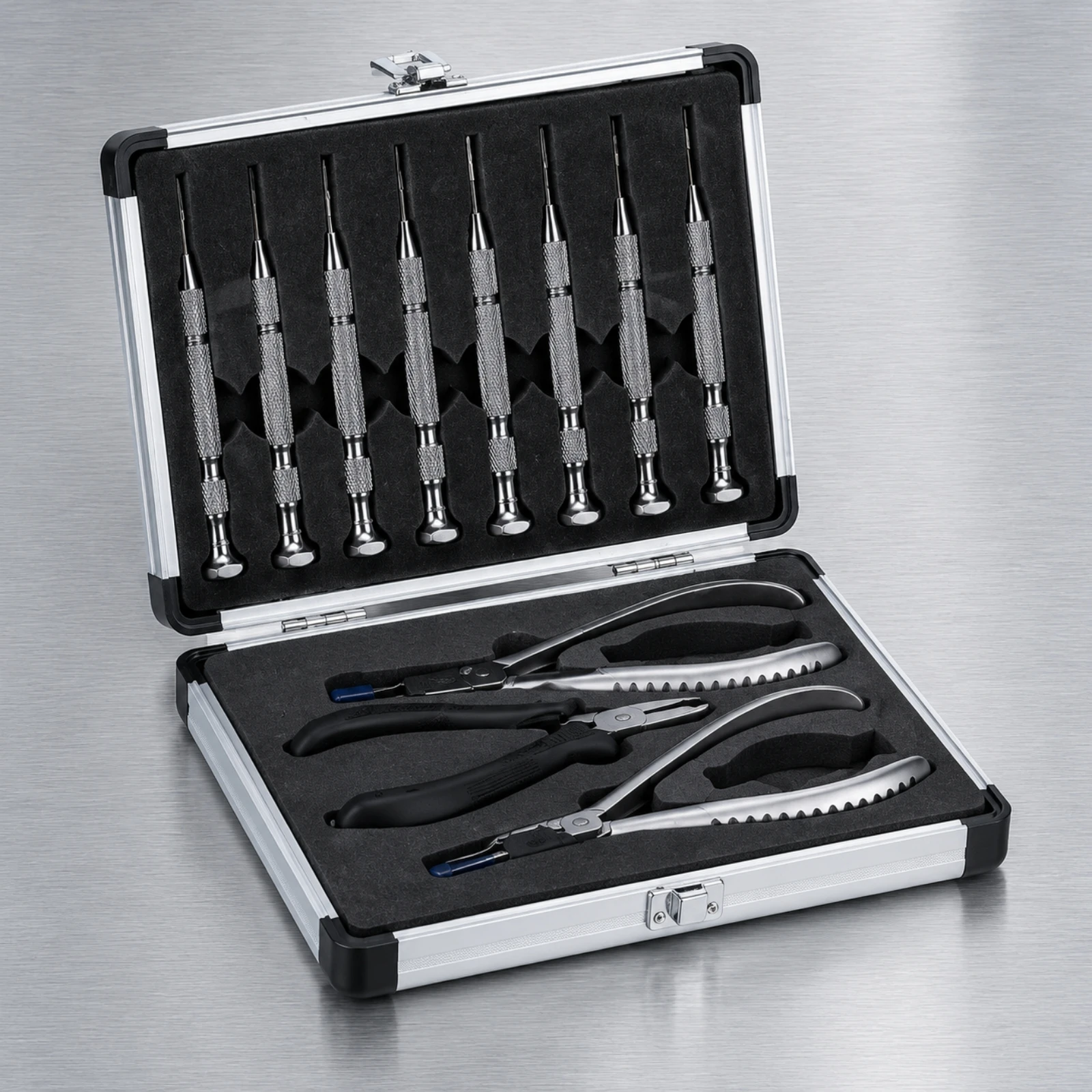 Eyewear Processing Toolkit Non-Slip Eyeglass Repair and Processing Tool Kit with Hard Storage Case for Optical Technicians