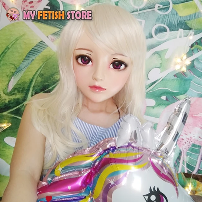 (Jun-05) femme douce fille résine demi-tête Kigurumi BJD yeux Crossdress Cosplay japonais Anime rôle Lolita masque avec yeux et perruque
