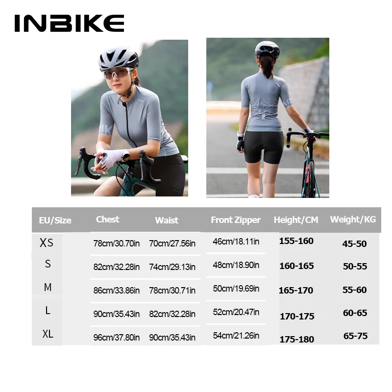 INBIKE Damen-Radtrikot, kurzärmelig, für Rennrad, Fahrrad, Reiten, T-Shirts, Kleidung, MTB-Trikot zum Radfahren, mit 3 hinteren Taschen