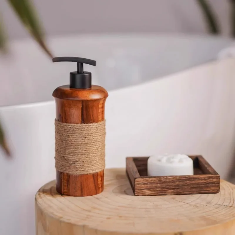 Hand Soap Dispenser,wood Pump Bottles, Refillable Empty Lotion Dispenser Liquid Container for Home Bathroom Hotel B & B Bar