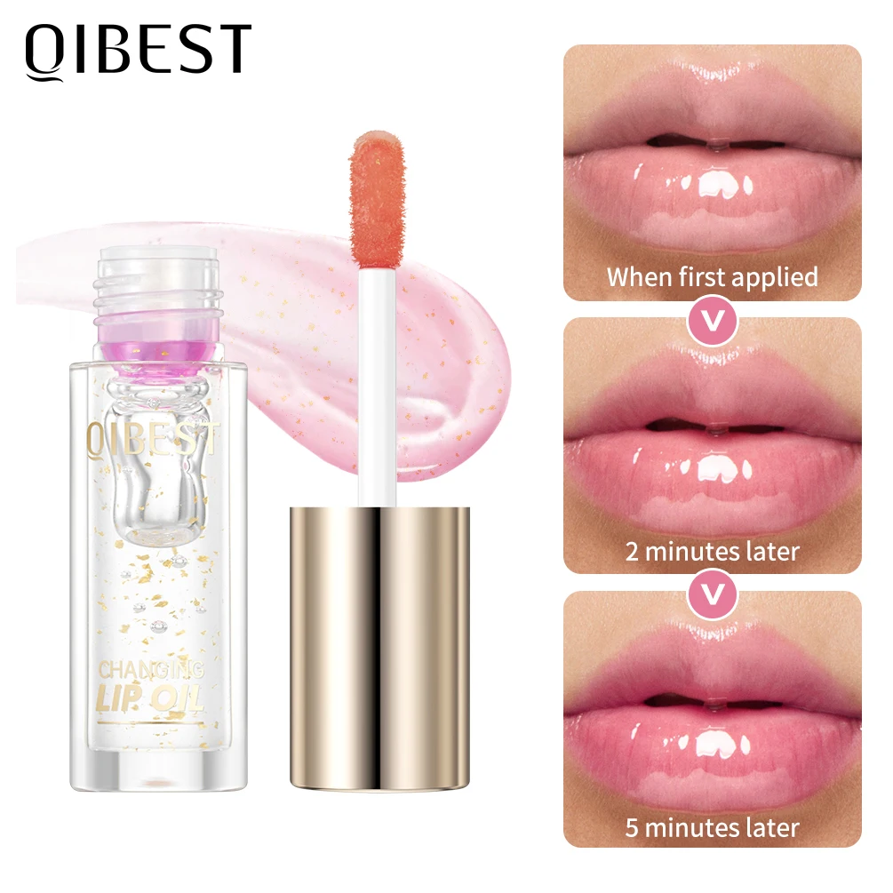 

QIBEST Glitter Plumping Lipgloss Jelly Moisturizer Fruit Color Changing Lip Oil Transparent Fullness Lip Tint Gel Makeup LipCare