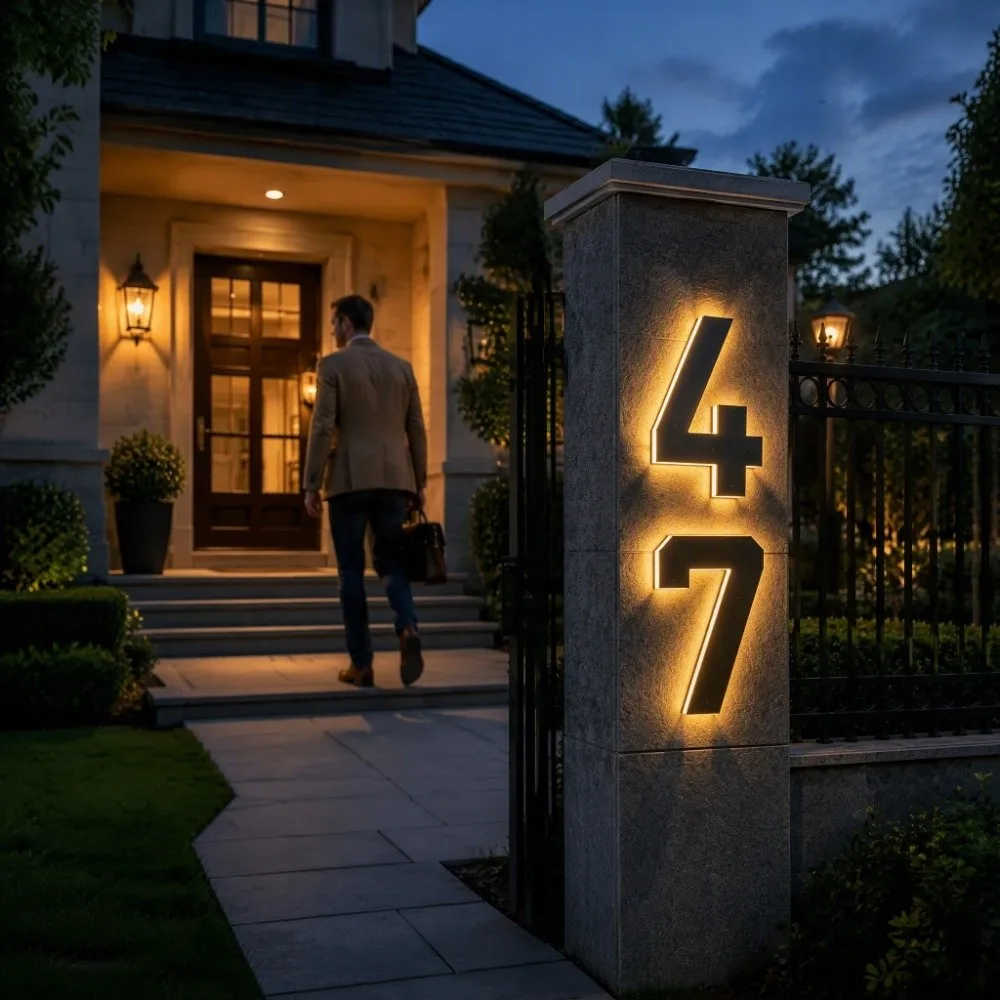 Waterproof Solar Lighted House Numbers Light 6.7IN Illuminated Exterior Solar Digital Doorplate Illuminated No Wiring