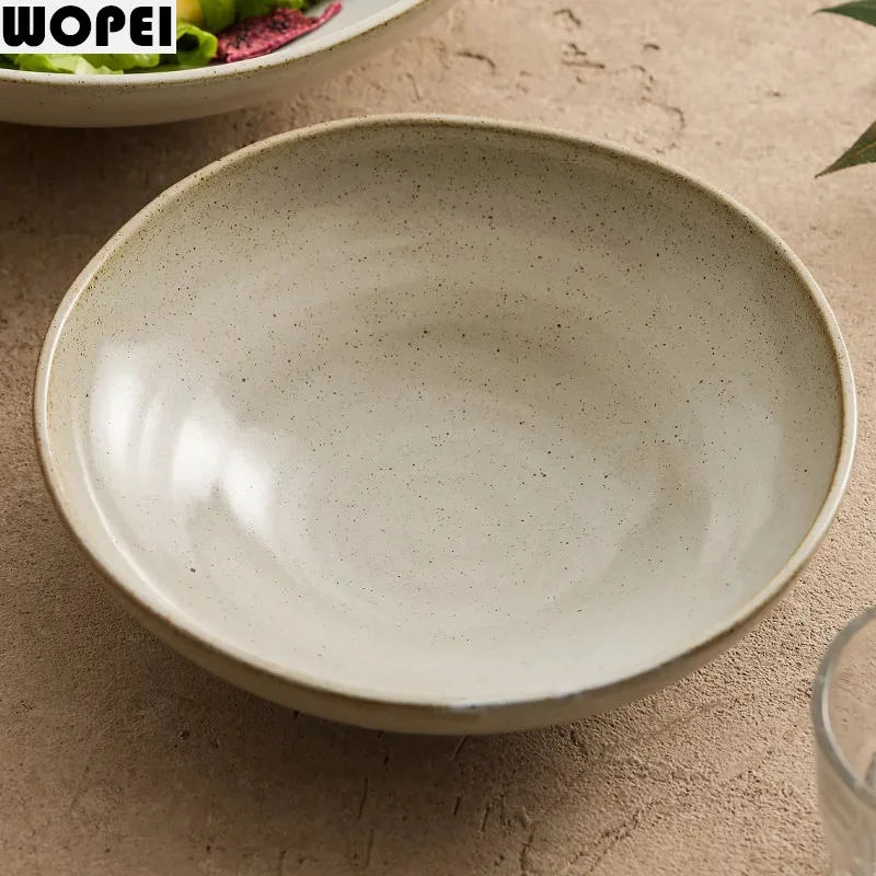 Threaded Ceramic Bowl Coarse Pottery Thick Soup Bowl Salad Bowl Sashimi Bowls Dessert Snack Bowls Serving Bowls Retro Tableware