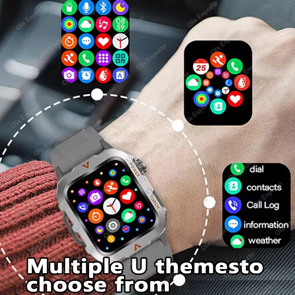New for Outdoor Smartwatch Military Smart Watch Men with Led Lighting Bluetooth Call Fitness Heart Rate Watches
