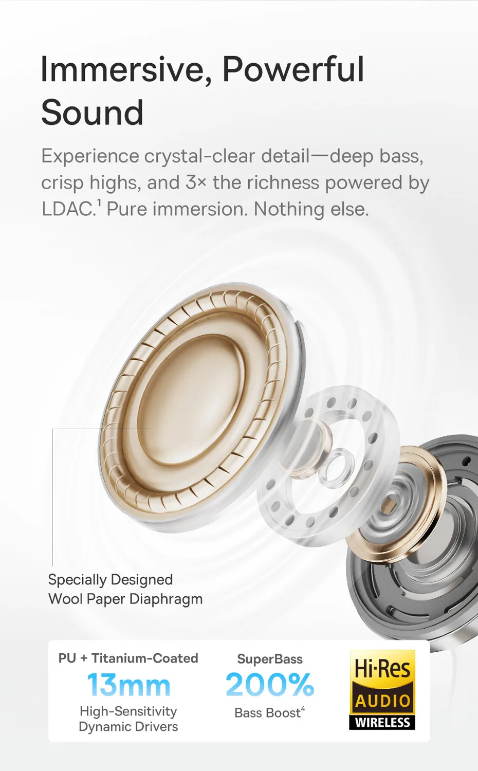 Baseus Bass BS1 NC -40 dB Echtzeit-Adaptive ANC Wireless Earbuds Bluetooth 6.0 Semi-Open-Kopfhörer LDAC Hi-Res Audio 6-Mic AI ENC – Detail 6