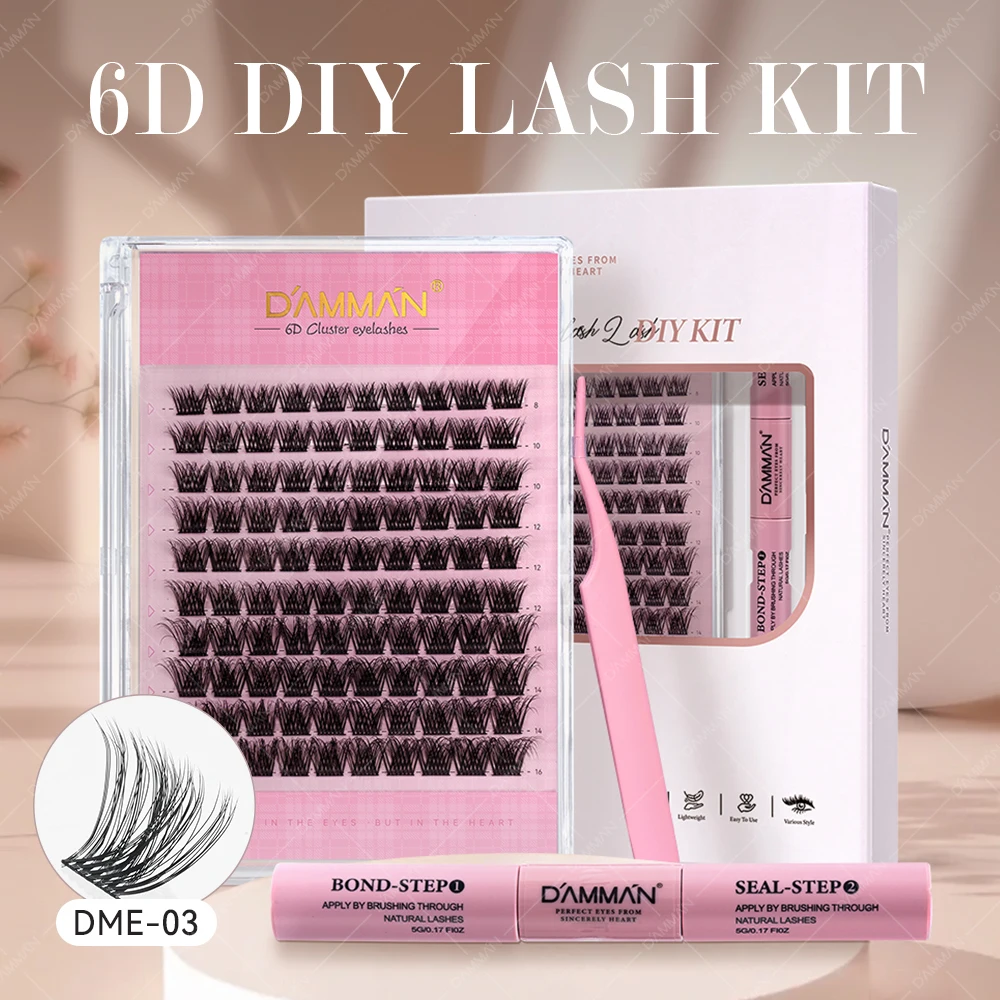 

DAMMAN MIX DIY Lash Extension Kit Lashes Set with Bond & Seal And Eyelash Tweezers Individual False Eyelashes DlY At Home Makeup